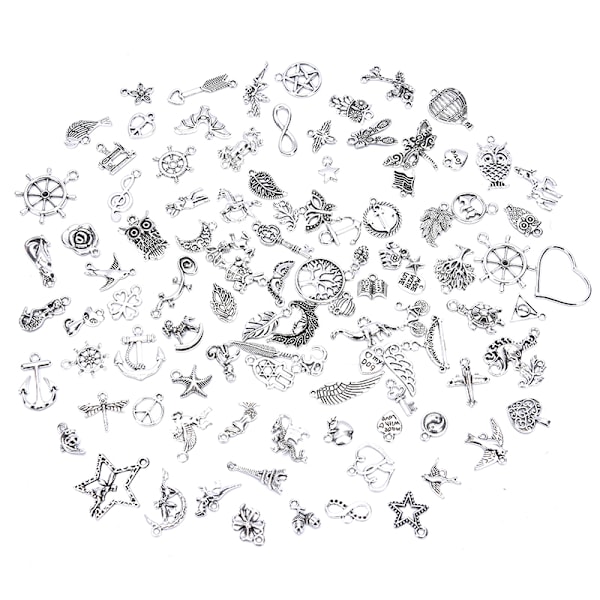 100 stk. sølv charms vedhæng til DIY smykketilbehør Silver