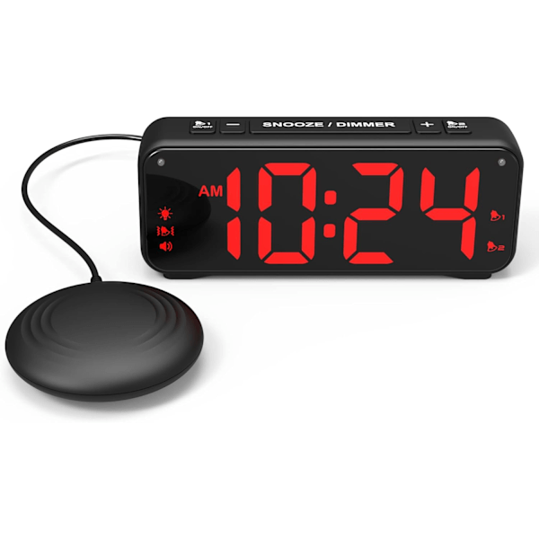 A5 Supervibrerande väckarklocka + Superhög väckarklocka, lämplig för tunga sovare/döva/hörselskadade personer, extra stor display White
