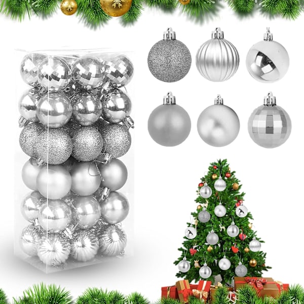 KCVV Christmas decorations - silver Christmas balls - 36 Christmas balls - Christmas ball storage box