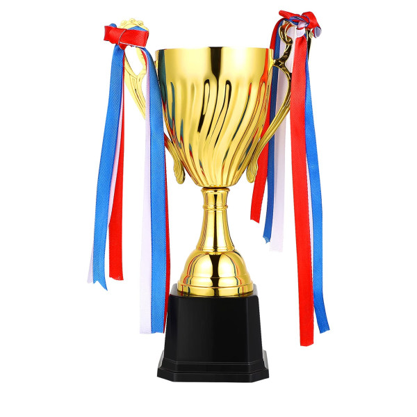 Gold Award Trophy Cups, Golden Metal Trophies Cup with Ribbon