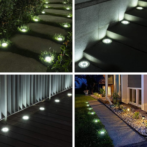 Solar Ground Lights, 4 Pack Solar Disk Lights Outdoor, 8 LED