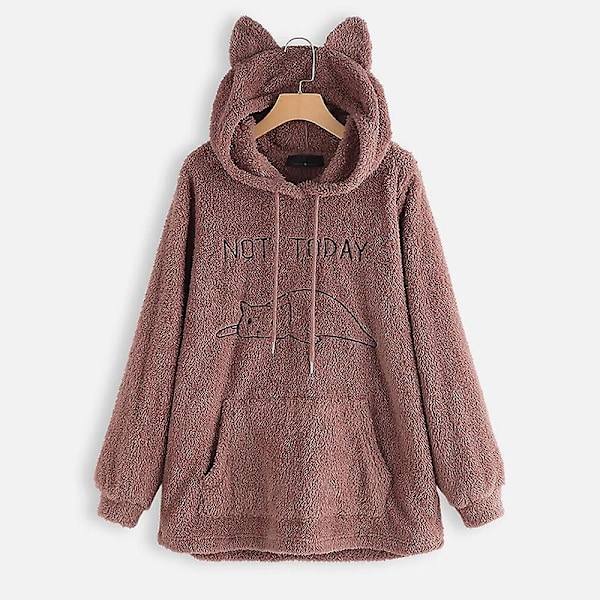 Oversized fleece-genser med katteører for kvinner Høst Vinter Pullover Dobbeltsidig plysjbroderi Rosa Pink L