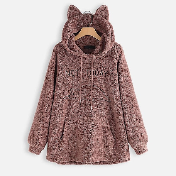 Stor luvtröja i fleece med kattöron för kvinnor Höst Vinter Pullover Dubbelsidig plyschbroderi Marinblå Navy Blue M