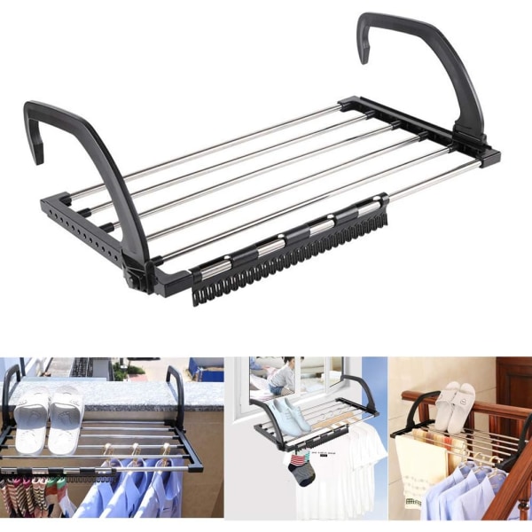 Foldbar klesstativ for balkong i rustfritt stål Henger på radiatorvindu Badkar for å henge tørre våte klær for vask (40X32cm)