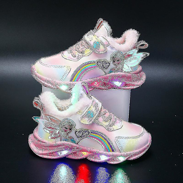 Flickor Led Casual Sneakers Elsa Prinsessa Print Utomhusskor Barn Ljus-up Halkfria Skor för Vår och Vinter - Yzy Pink T Pink T 32-insole 20cm