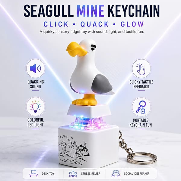 Seagull Button Keychain Birds Luminous Electronic Keychain Fun Fidgets Desk Toy-FA- 2pcs