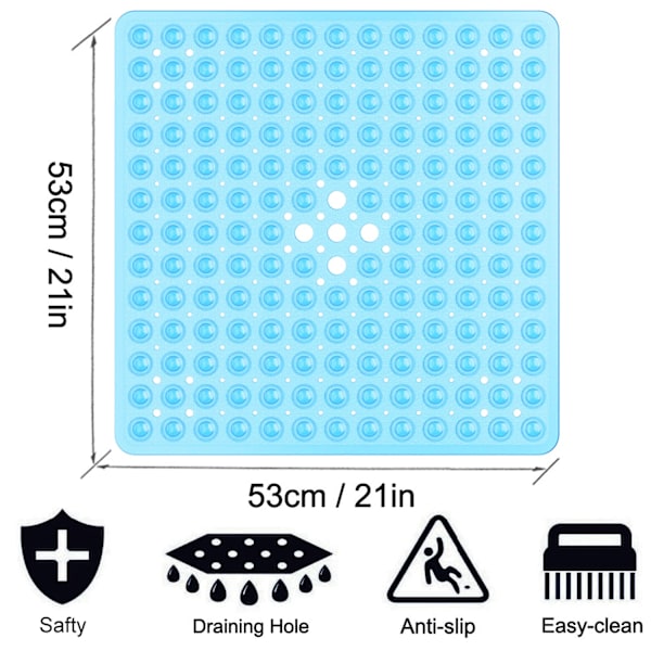 Kvadratisk Duschmatta Anti-Slip Anti-Mögelsäker-53x53cm Gummi Duschmatta