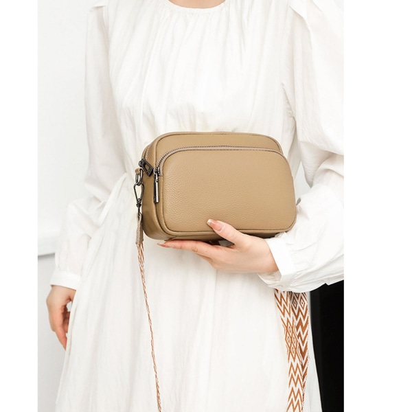 Crossbody-veske Dame Lær Små Skulderveske med Glidelås khaki