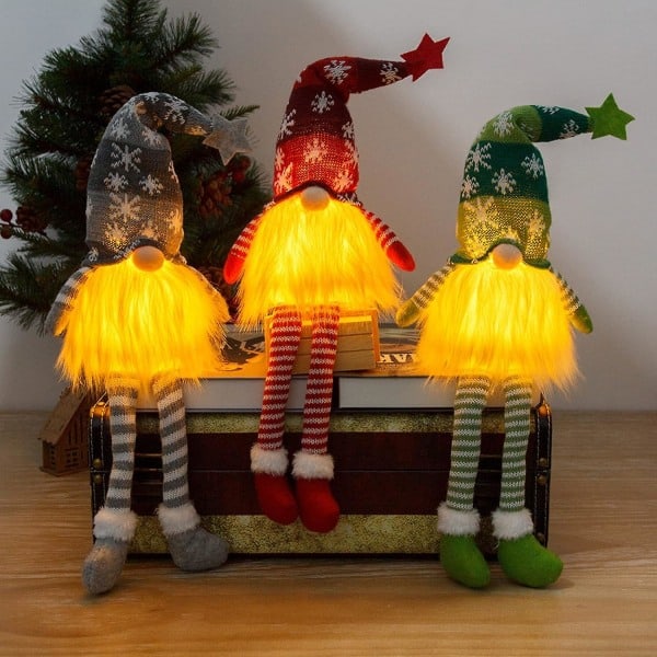 Tomte Dekoration, Lysende Tomte, Tomte Plyschdocka, LED Miniatyrfigurer Sæt af 3 til Soveværelse Pejs