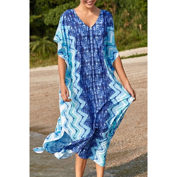 Kvinnors tryckta Kaftan Maxi strandkjol En storlek