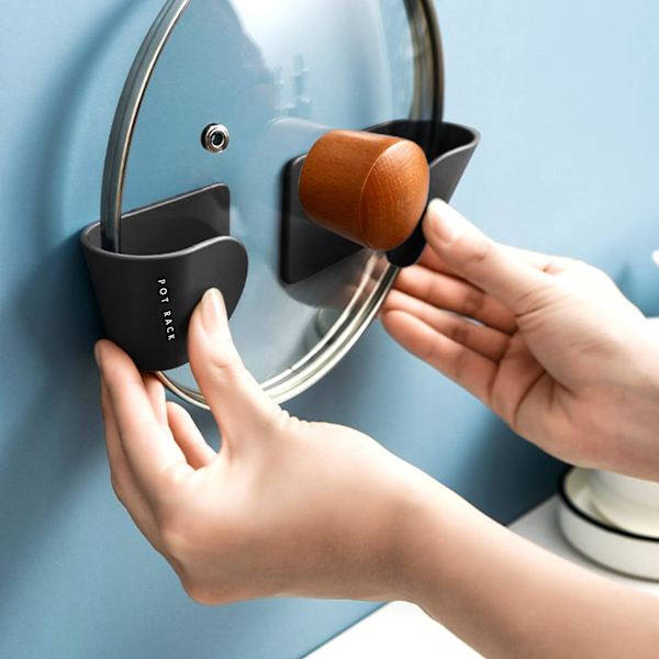 Grytlockshållare, 5 par grytlock och organizer för skåp, justerbar lockhållare, skåpdörrorgan Black