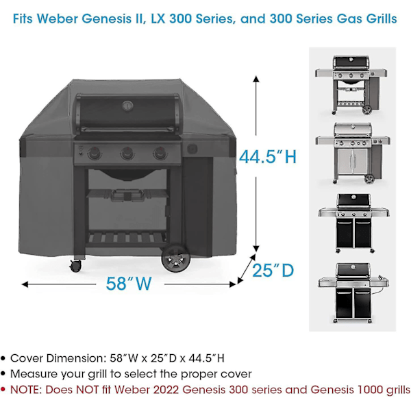 52 tums överdrag för Weber Spirit 200 och 300-serien, överdrag för utomhusgrill, kraftigt vattentätt överdrag, matningsbeständig grill C 58 inch