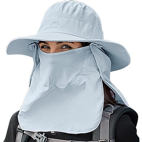 Dam utomhushatt Camping Fiske Cykling Solskydd Hatt Mössa med Avtagbar Flik Nackskydd Anti-UV Grey