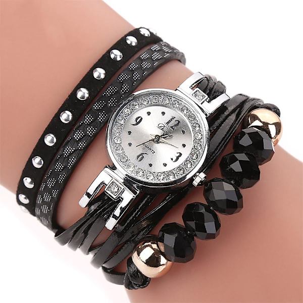 Damklocka Armband Strängar Diamanter - Svart / Guld black Konstläder