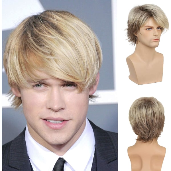 Mens Blonde Wig Short Layered Natural Synthetic Heat Resistant