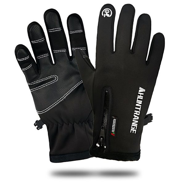 Vandtætte Udendørs Handsker Ski Touchscreen Vinter Mænd og Kvinder Vindtæt Refleks Fleece Fuldfinger Lynlås Kørsel Varme Handsker M Sort