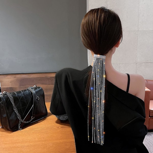 Bling rhinestone crystal long chain tassel ponytail hair