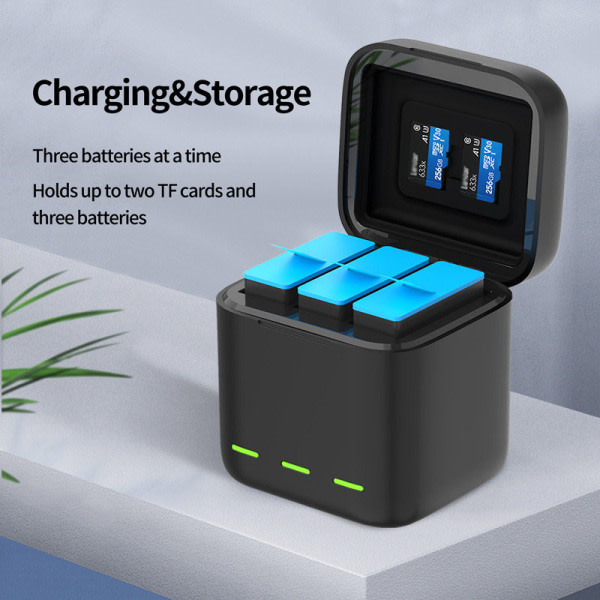 TELESIN batteri 1750 mAh til GoPro Hero 10 3 måder LED lys Bat