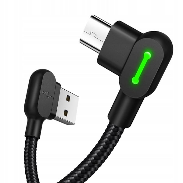 MCDODO Vinkelkabel 90° Micro USB Snabbladdning Dubbelsidig QC 3 LED 2M