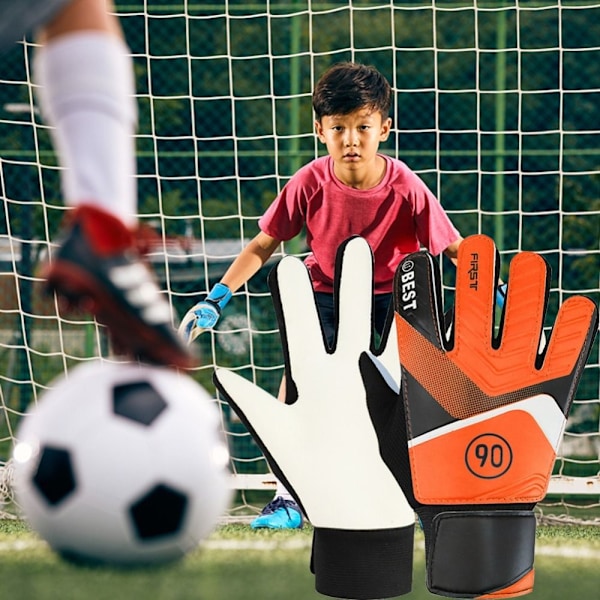 1 par børne fodbold målmandshandsker Anti-kollision latex PU fodbold Handskebeskyttelse handsker Orange Orange 5