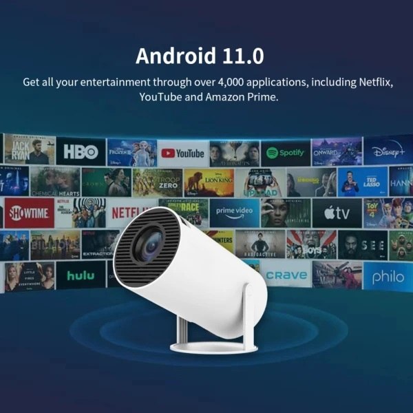 4k-projektori Android 11:llä, Dual Wifi6 200 Bt5.0 1080p 1280*720p