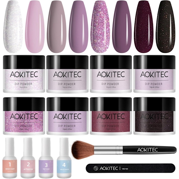 Dipppulver Naglar Set, Aokitec 14st Dip Powder Nagel Startpaket 8 Färger