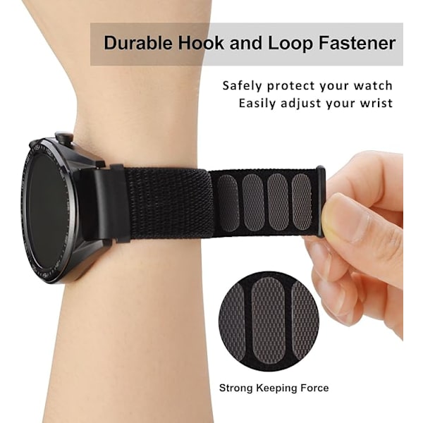 KCVV Klockarmband - Justerbart - Snabbkoppling - Nylon - Ersättningsarmband för Män och Kvinnor - 22mm - Svart