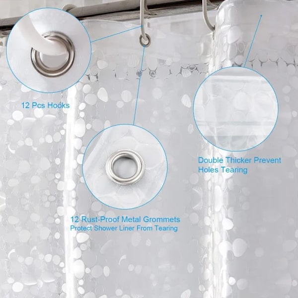 Modernt duschdraperi 3D Mögelresistent badgardiner med krok Vattentäta duschskärmar Genomskinligt badrum Heminredning Vit White W180xH220cm