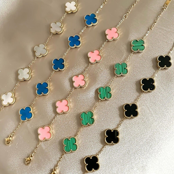 Fire Clover-armbånd 18k gullbelagt rustfritt stål dobbeltsidig ettermarked multicoloured