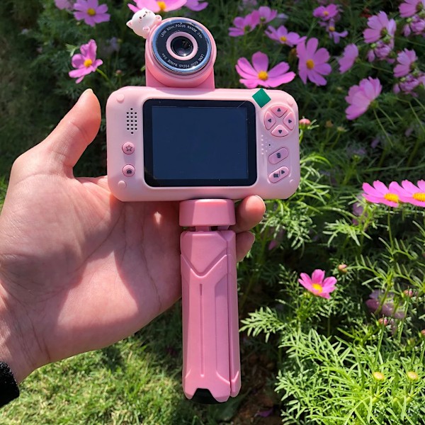 Digitaalinen lastenkamera 2,4 tuuman värillinen näyttö Lapset 1080p videokamera 180 asteen kierto Syntymäpäivälahja valokuva 16GB Pink