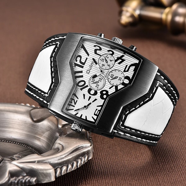 Oulm Kelloja Huippumerkki Luksus Sotilas Quartz Kellon Ainutlaatuinen Useita Aikavyöhykkeitä Nahkainen Ranneke Miesten Rannekello Relogio Masculino Black