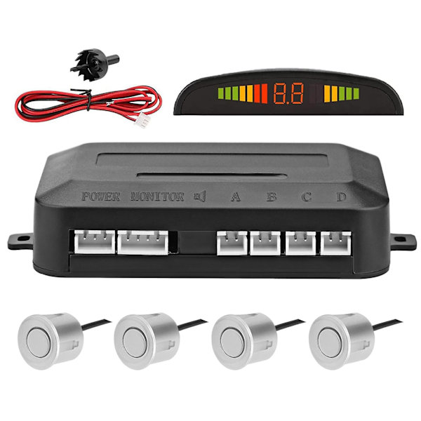 Parkeringsensorer för bilar, bilparkeringssystem med 4 sensorer, radar-kit, trådlös backkamera, LCD-alarm, summer