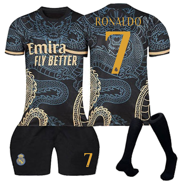 23-24 Real Madrid Dragon Black Special Edition Fodboldtrøjer Børnefodboldudstyr Nr. 7 Ronaldo No.7 Ronaldo 16