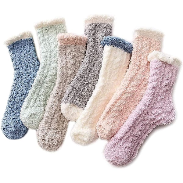 7 par myke og fluffy sokker for kvinner, koselige, varme, tykke, myke fleece-sokker
