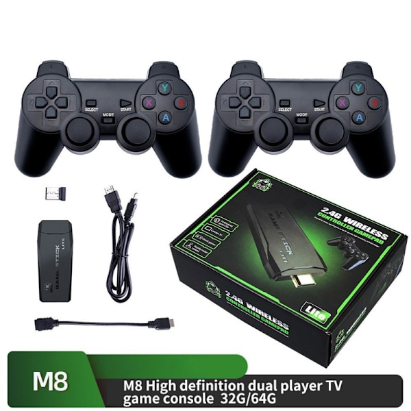 64G M8 2.4G Trådlös Dubbla Spelkontroller Kit 4K Video, Gamepad Joystick för PC TV-spel White-64G