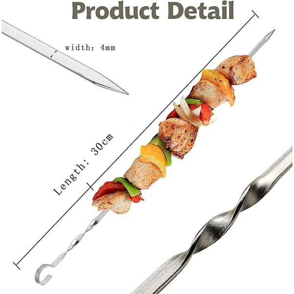 18 st metallspett, grillspett i rostfritt stål, platta, återanvändbara
