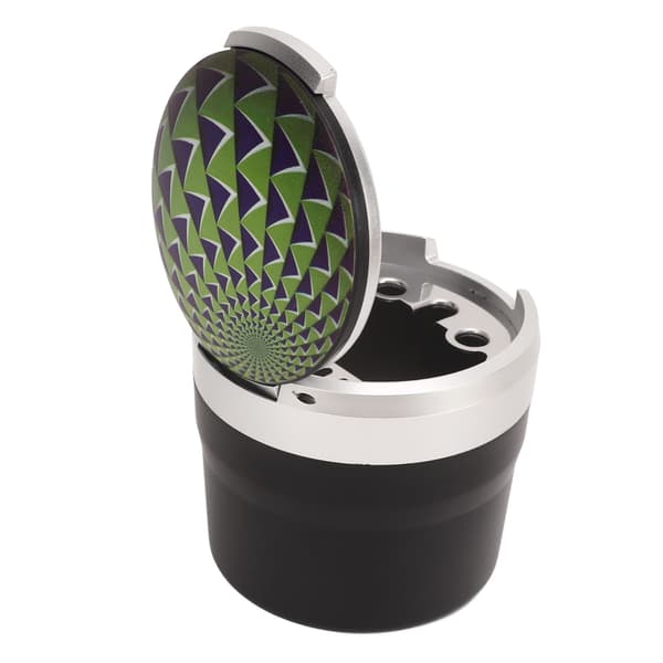 Bärbar bilaskkopp Mini Silverkant Brandskydd Rökfri Bilaskkopp med LED-ljus och lock Grönt tryck-FA-