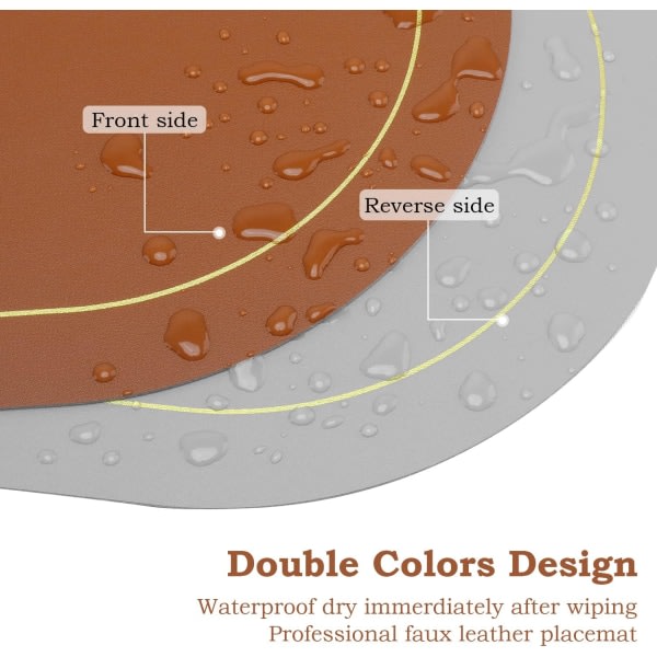 Bordstabletter sett om 6, bordstabletter i kunstlær, ovale bordmatter, varmeflekker, ripebestandig, sklisikker, vanntett, oljesikker, vaskbar