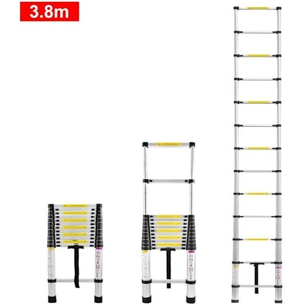 UISEBRT teleskooppitikas 3,8M, monikäyttöinen jatkettava alumiiniteleskooppitikas, max. kuorma 150 kg, hopea