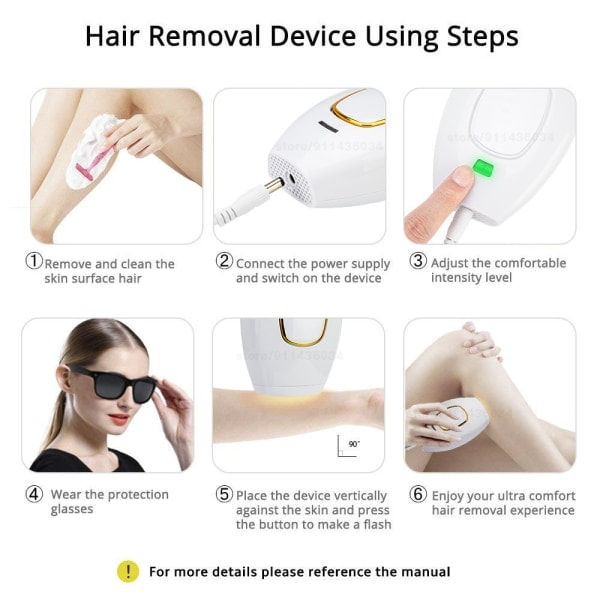 Epilator (600 000 blixtar - Permanent - Ipl - Smärtfri) Intensivt pulserande ljus Heloppsepilator Vit vit IC