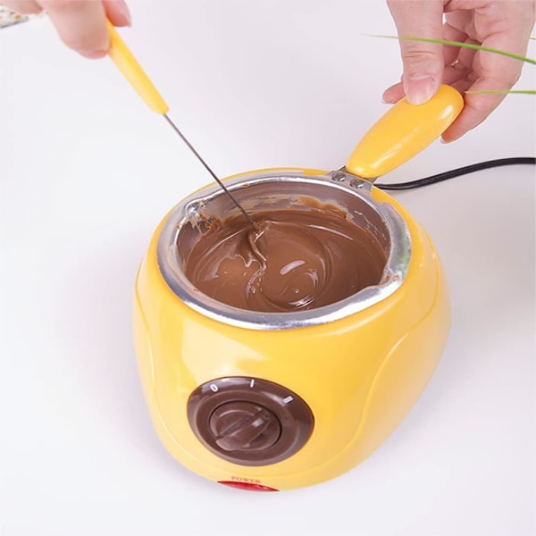 Elektrisk chokladfondue-set - chokladmaskin 220V, chokladgryta, kokare för frukt, spett, doppning, kakor, julklapp till födelsedagsfester, chokladälskare (gul)