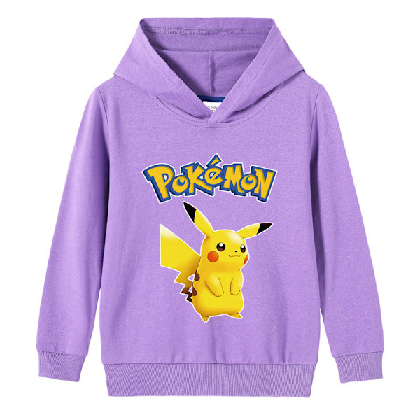 Barn Hoodie med tecknad Pikachu, långärmad tröja, lila 120cm Purple