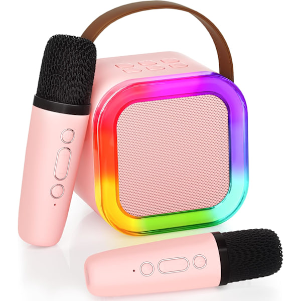 Karaokemikrofoni lapsille ja aikuisille, kannettava Bluetooth Mini Karaoke Mikrofoni Laululaite 2 mikrofonilla ja valolla, lelut Pink