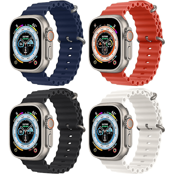 4-pakning Ocean-band kompatibel med Apple Watch Ultra Band 49mm 45mm 44mm 42mm Iwatch Series 8, erstatningsarmbånd