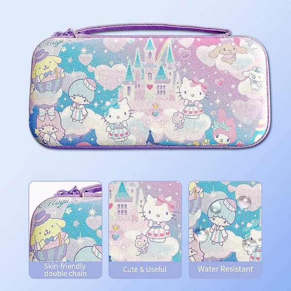 Søt Switch-veske for Nintendo Switch OLED, Kawaii Hard Case Bærbar Reiseveske med 12 Spillkortplasser (Rosa Drømfest)