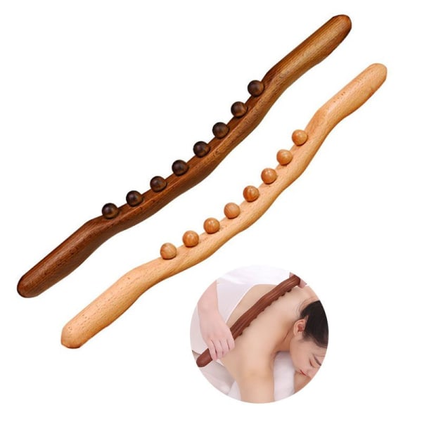 8 pärlor Gua Sha Massage Stick Kolsyrat trä Back Body Meridia