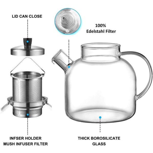 Glas tekande, 900 ml komfursikker tekande med borosilikat