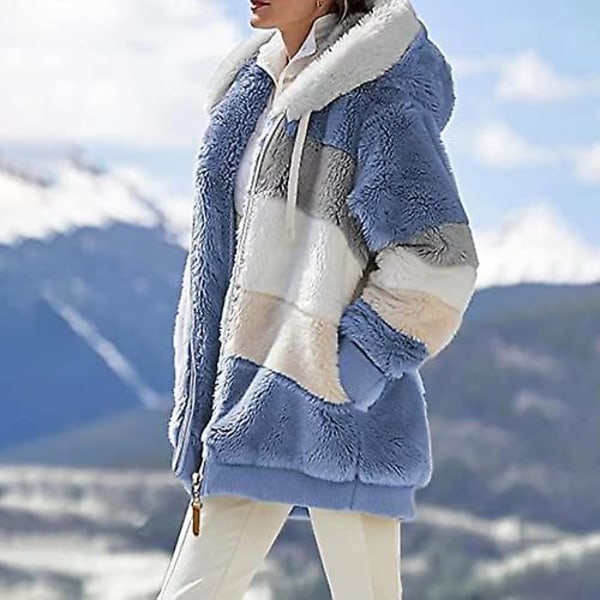 Dames Vinter Fuzzy Fleece Jakke Med Lynlås Lomme Løstsiddende Jakke Dames Tøj Teddy Fleece Jakke Langærmet Vinterjakke Yderbeklædning Streetwear X09 Blå XL X09 Blue