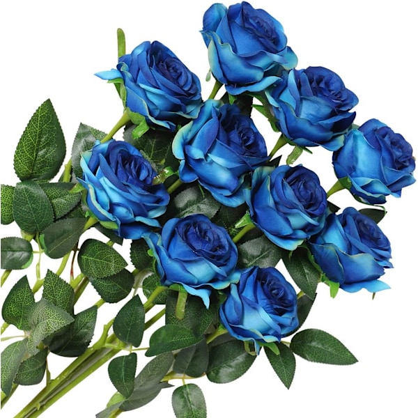 10 varren tekosilkkiä, avaamattomia ruusuja hääkimppuihin, häät (sininen) blue