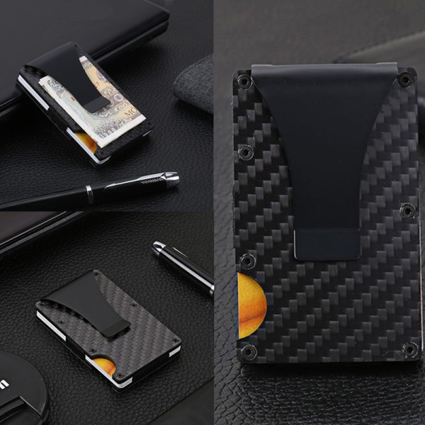 Män Slim Carbon Fiber Kreditkortshållare RFID-Blockering Metall Wa Black